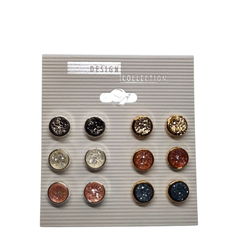 Round Druzy Stud Earrings NEW Set Of 6 Colors Black White Gold Pink Blue Orange